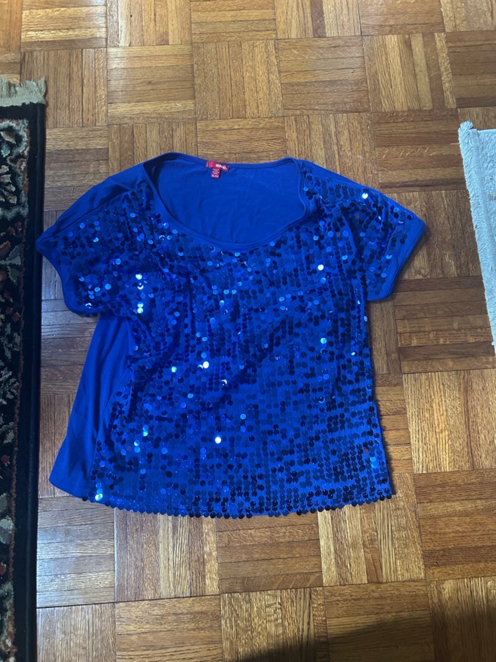 BONGO Royal Blue Sequin Short Sleeve Scoop Neck Top